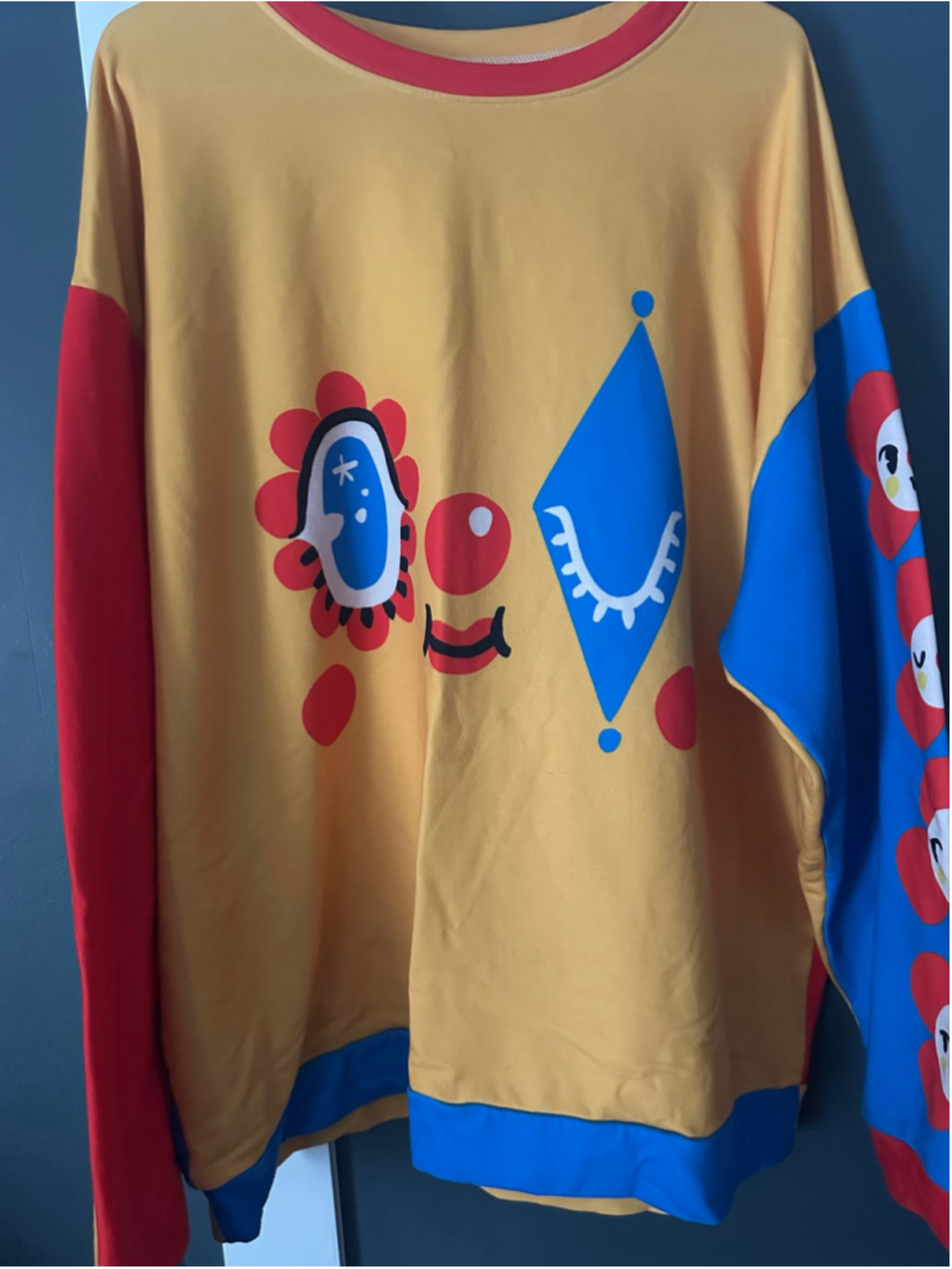 Women's Sonia Lazo Clown Graphic Sweatshirt 3XL Yellow Red Blue